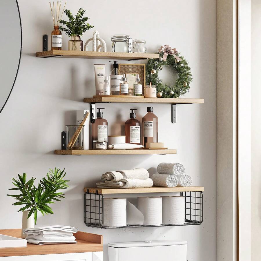 4 Repisas Flotante Madera Minimalista