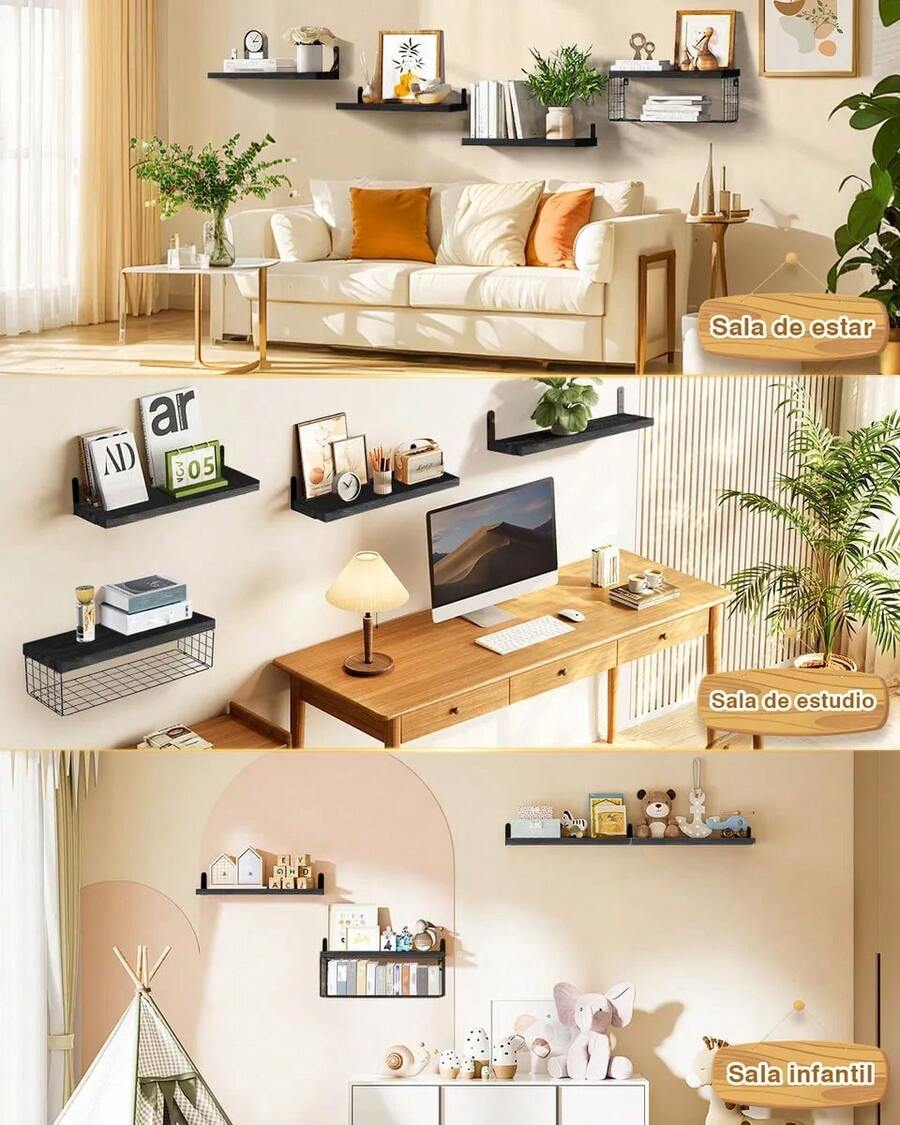 4 Repisas Flotante Madera Minimalista
