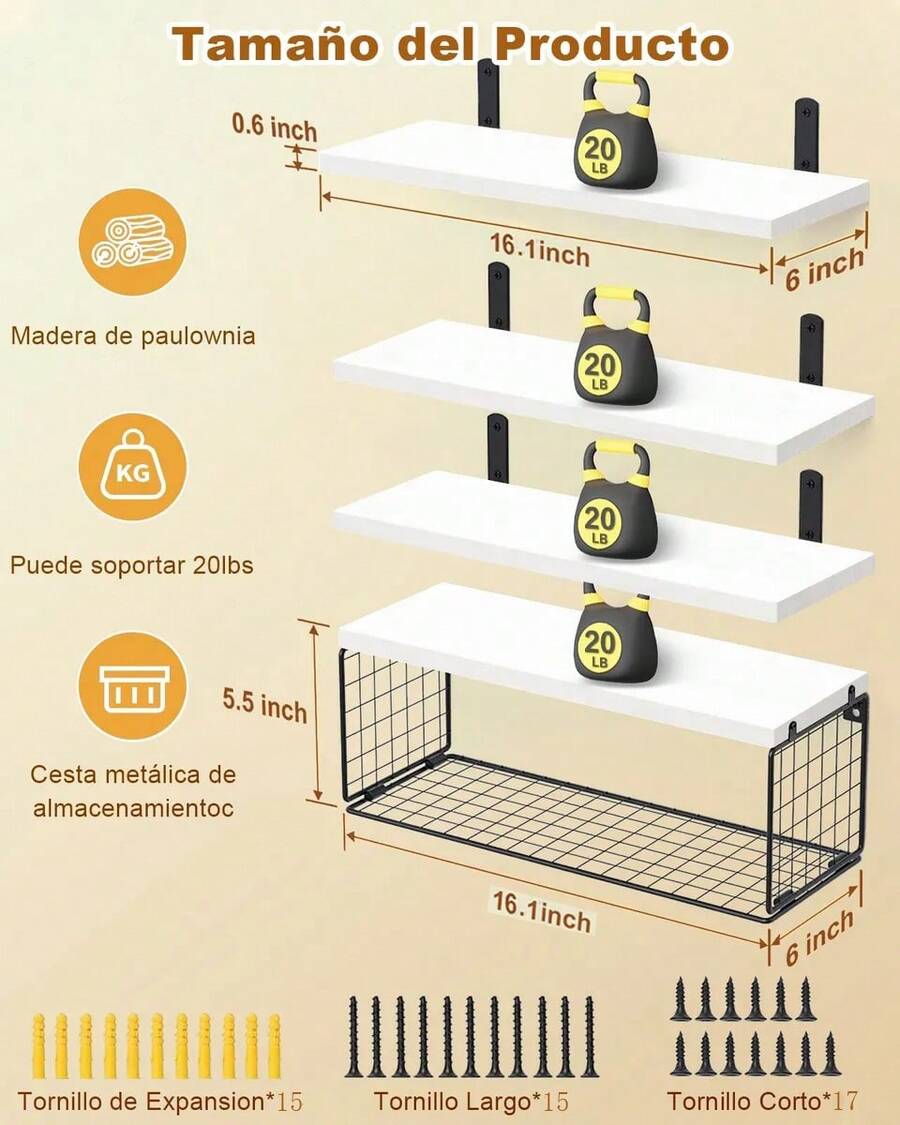4 Repisas Flotante Madera Minimalista