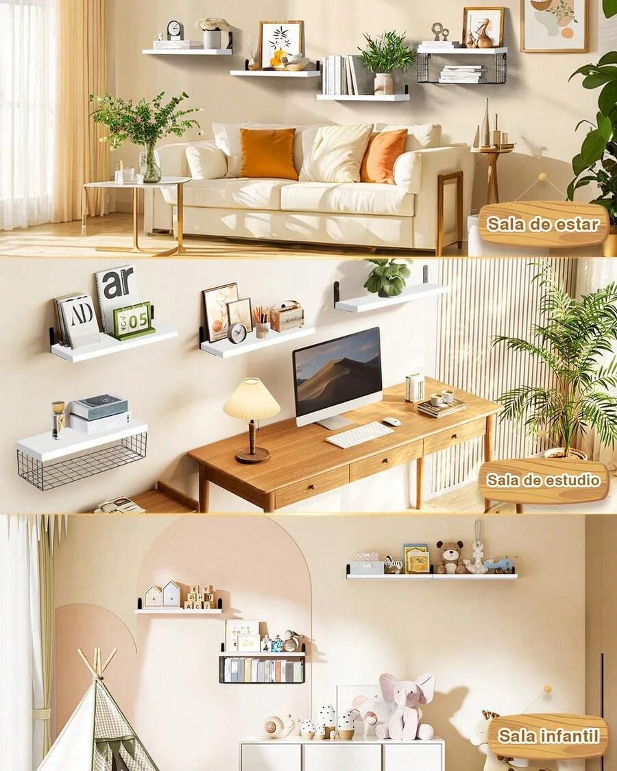 4 Repisas Flotante Madera Minimalista