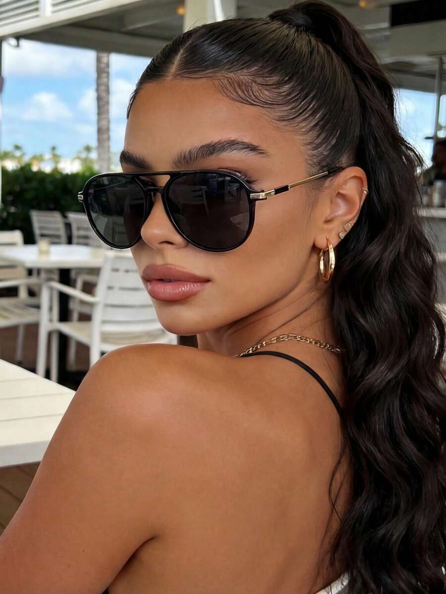 Gafas de moda estilo aviador retro negras