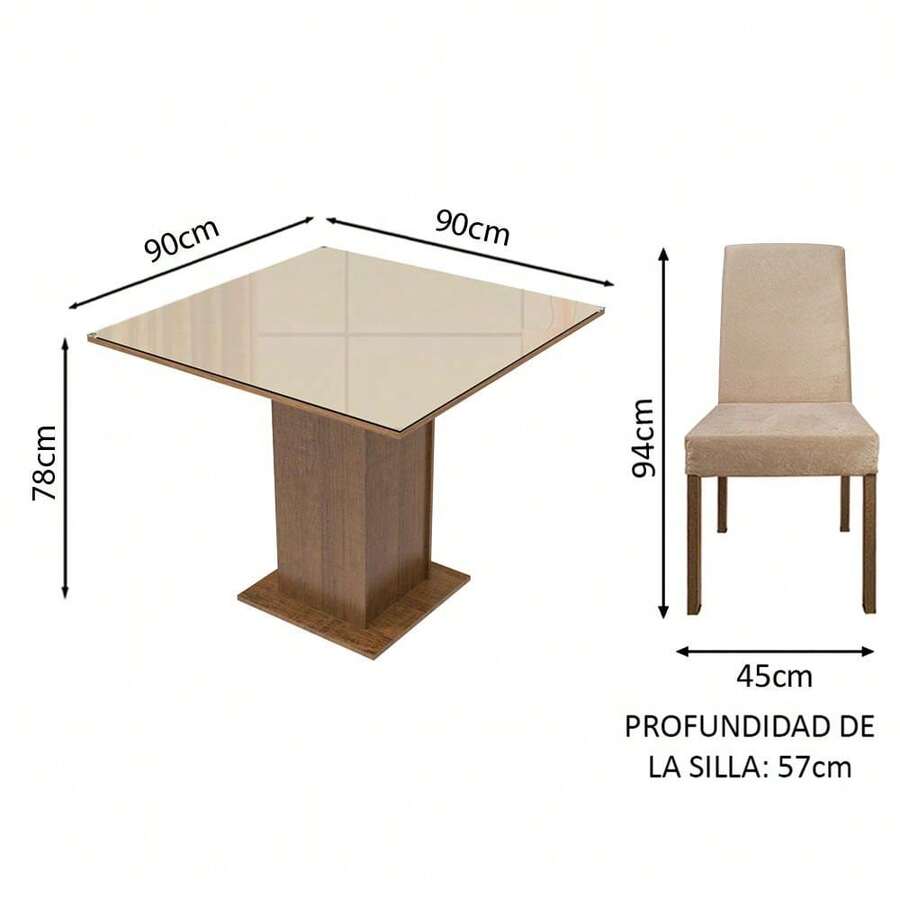 Juego Comedor Madesa Evelin Mesa Tablero De Vidrio 4 Sillas