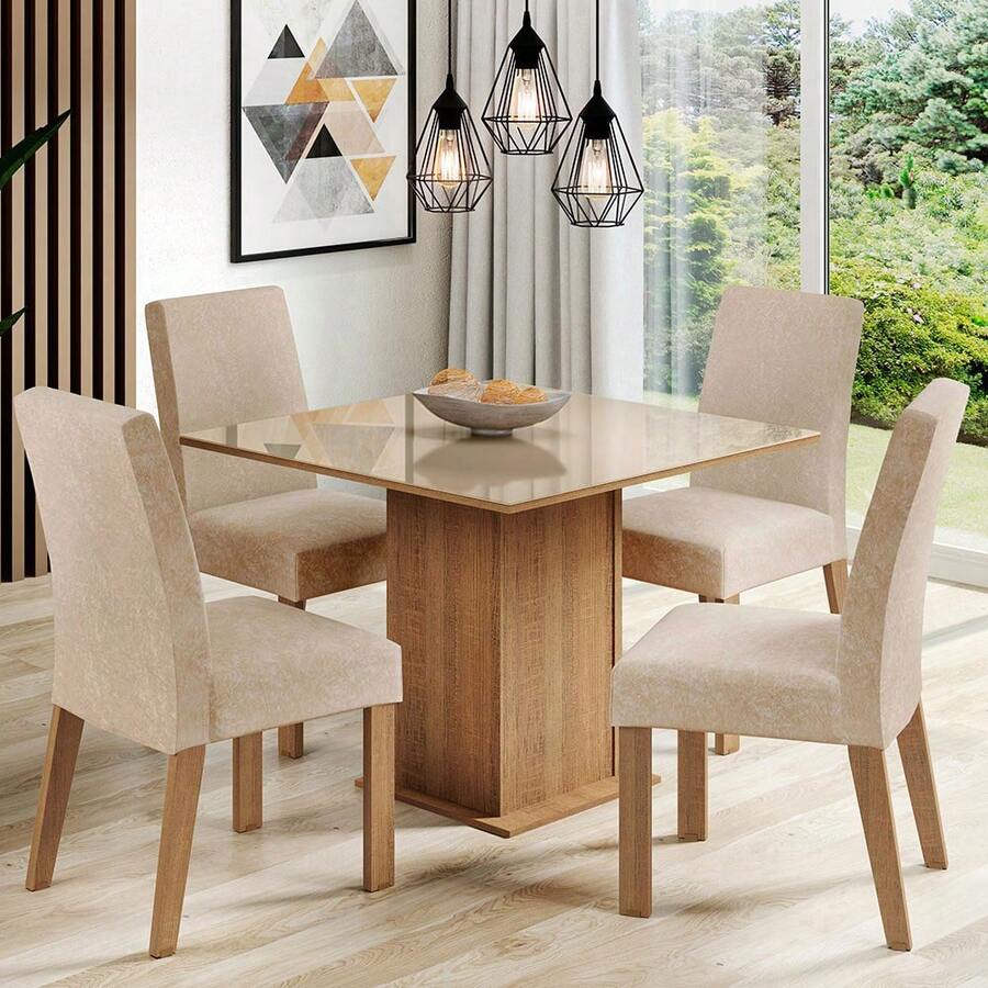 Juego Comedor Madesa Evelin Mesa Tablero De Vidrio 4 Sillas
