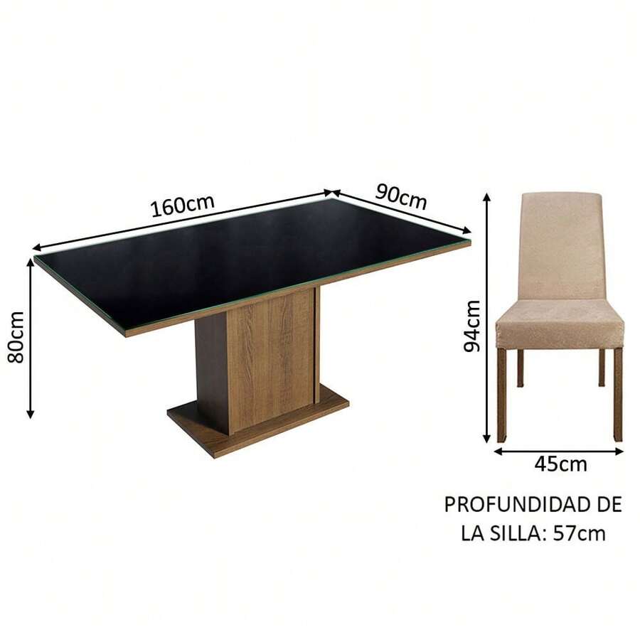 Juego De Comedor Con Mesa Tapa De Cristal Y 6 Sillas