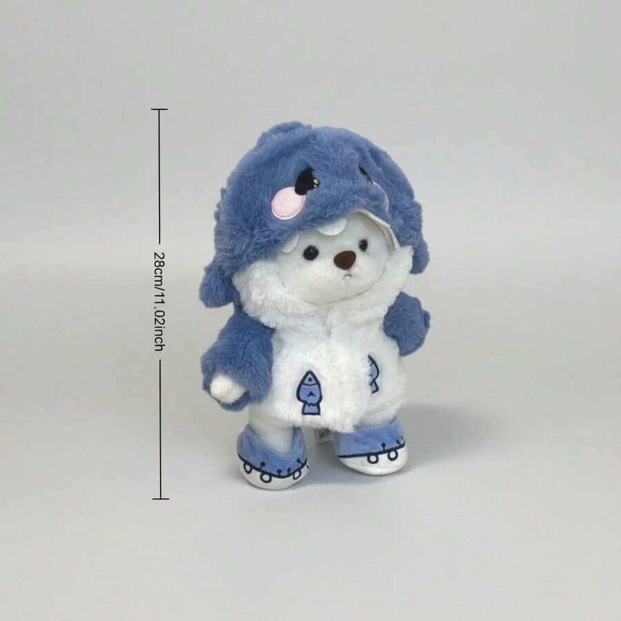 Peluche de oso de peluche con disfraz de tiburón de 28 cm de largo