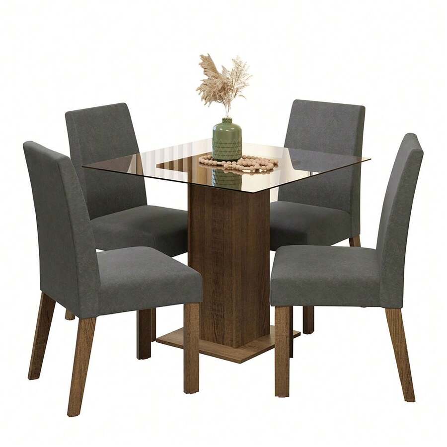Juego De Comedor Con Mesa De Cristal Y 4 Sillas
