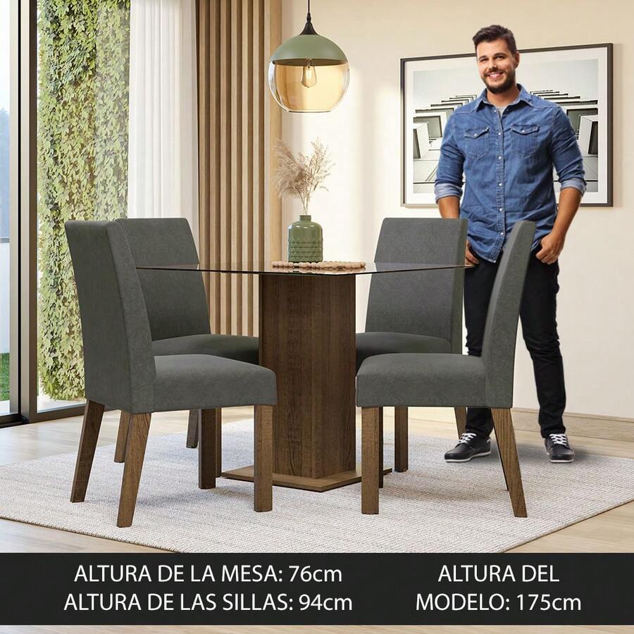 Juego De Comedor Con Mesa De Cristal Y 4 Sillas
