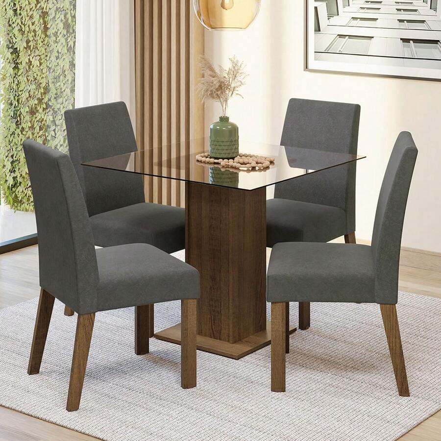 Juego De Comedor Con Mesa De Cristal Y 4 Sillas