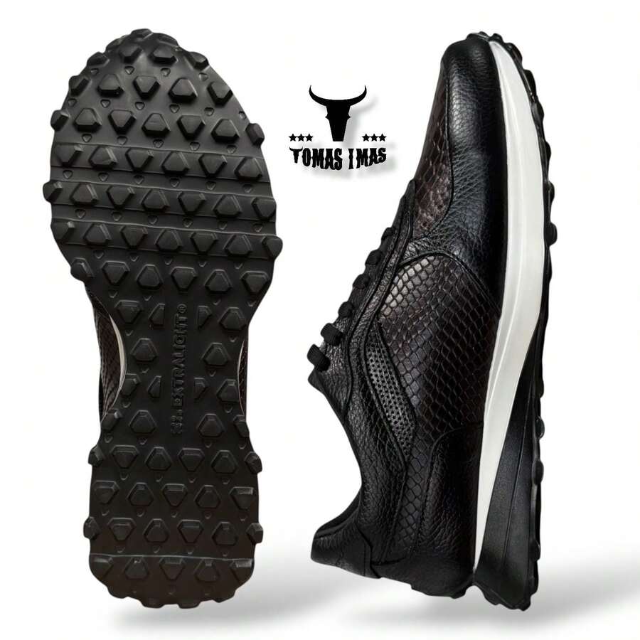 SNEAKERS TENIS ELEGANTE TOMAS IMAS PIEL GRABADA PITON VENADO SUEL TECNOLOGIA EXTRALIGTH HERCHO EN MEXICO