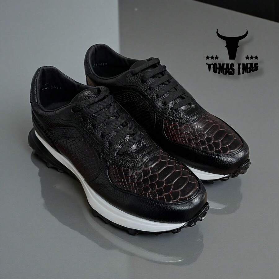 SNEAKERS TENIS ELEGANTE TOMAS IMAS PIEL GRABADA PITON VENADO SUEL TECNOLOGIA EXTRALIGTH HERCHO EN MEXICO