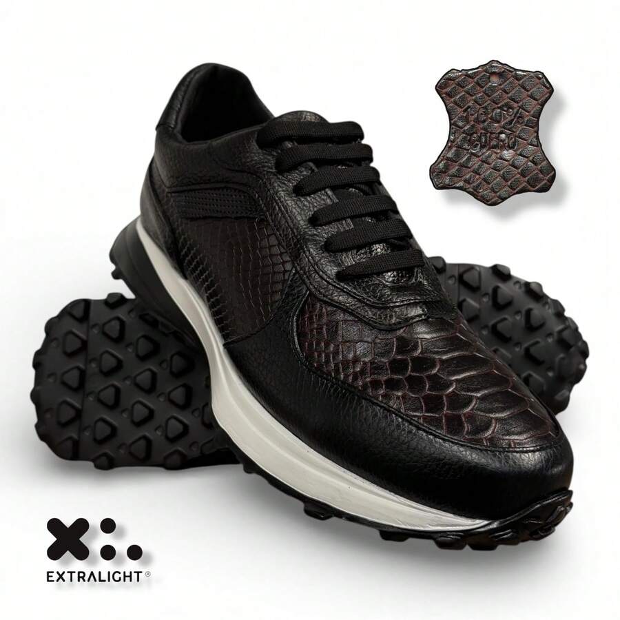 SNEAKERS TENIS ELEGANTE TOMAS IMAS PIEL GRABADA PITON VENADO SUEL TECNOLOGIA EXTRALIGTH HERCHO EN MEXICO