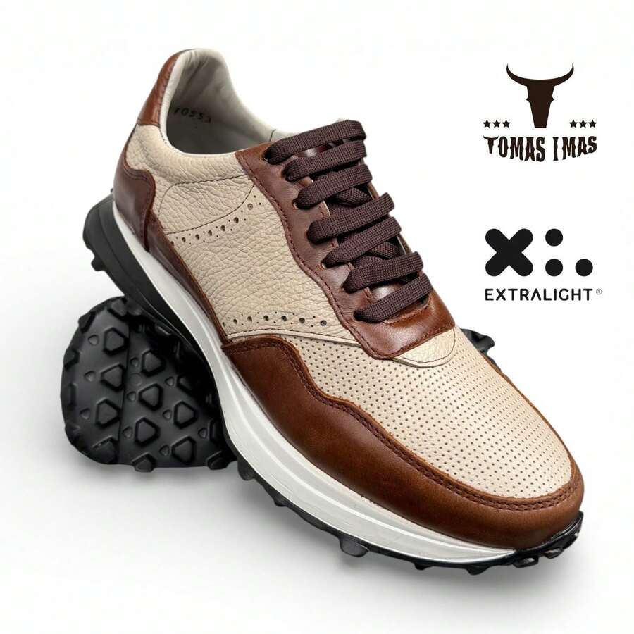 SNEAKERS TENIS CASUAL HOMBRE SUELA ANCHA DE MAXIMO CONFORT TECNOLOGIA EXTRA LIGHT PIEL GENUINA TOMAS IMAS HECHIO EN MEXICO