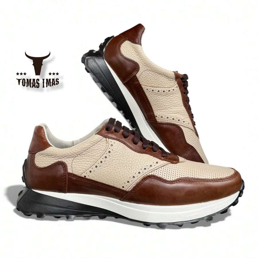 SNEAKERS TENIS CASUAL HOMBRE SUELA ANCHA DE MAXIMO CONFORT TECNOLOGIA EXTRA LIGHT PIEL GENUINA TOMAS IMAS HECHIO EN MEXICO