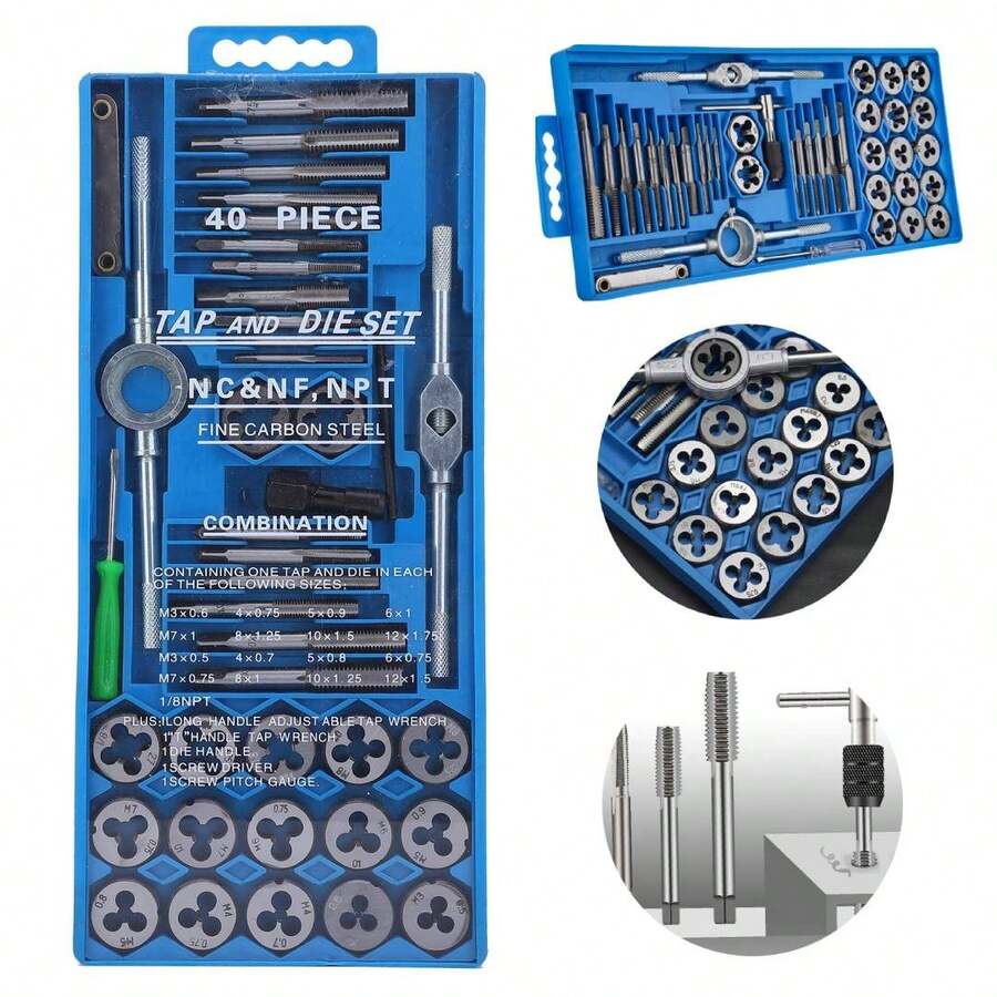 Juego de 40 Piezas Machuelos y Tarrajas Métricos M3-M12