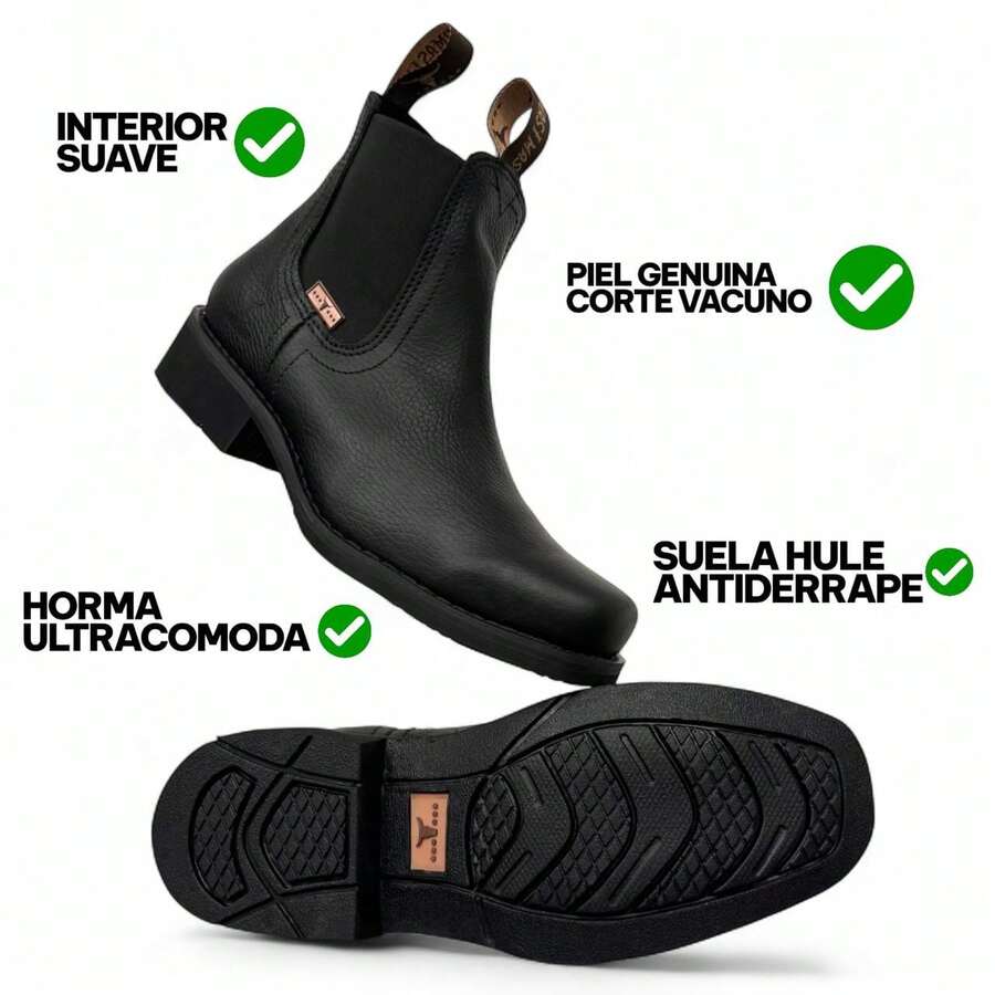 BOTINES ELEGANTES PARA CABALLERO EN CORTE VACUNO USO CASUAL O DE TRABAJO EN USO RUDO CON SUELA ANTI DERRAPE