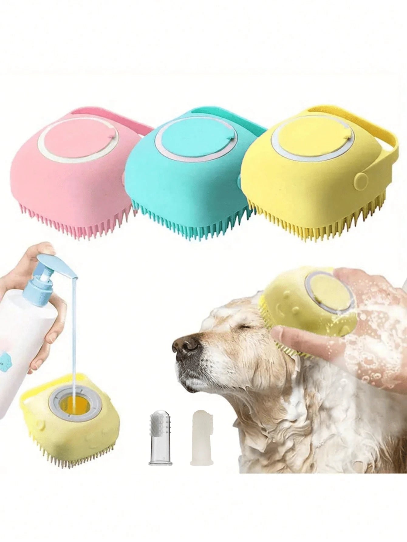 Cepillo de silicona con dispensador de champú para mascotas