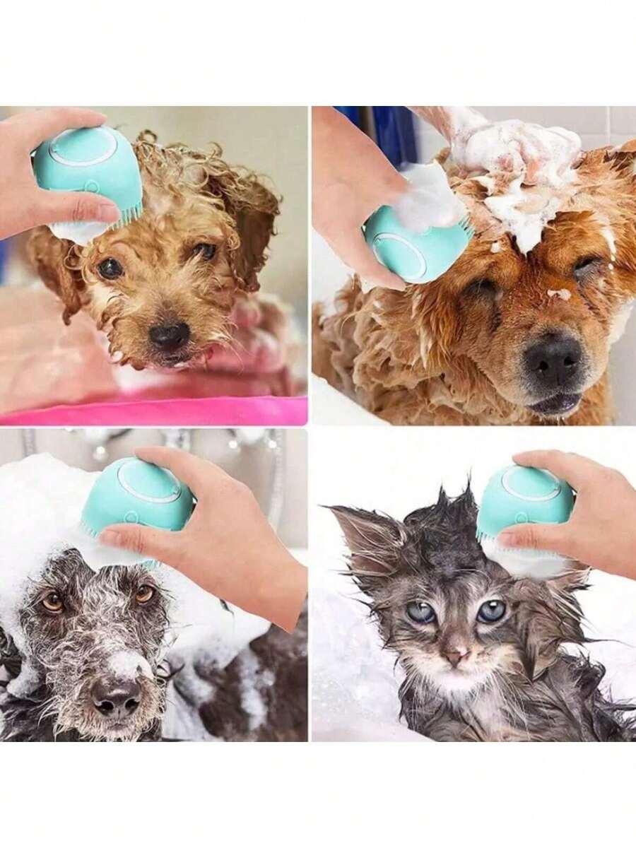 Cepillo de silicona con dispensador de champú para mascotas