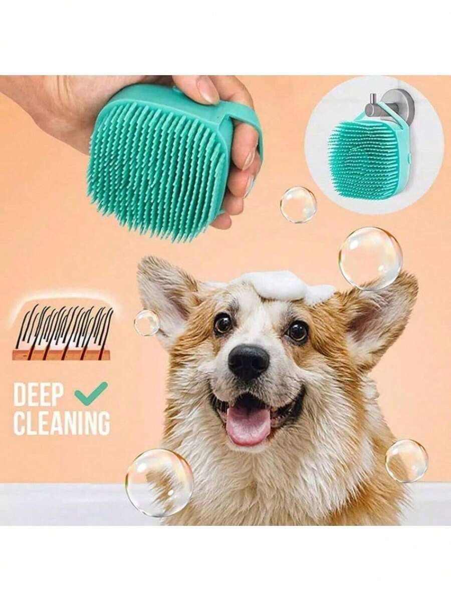 Cepillo de silicona con dispensador de champú para mascotas