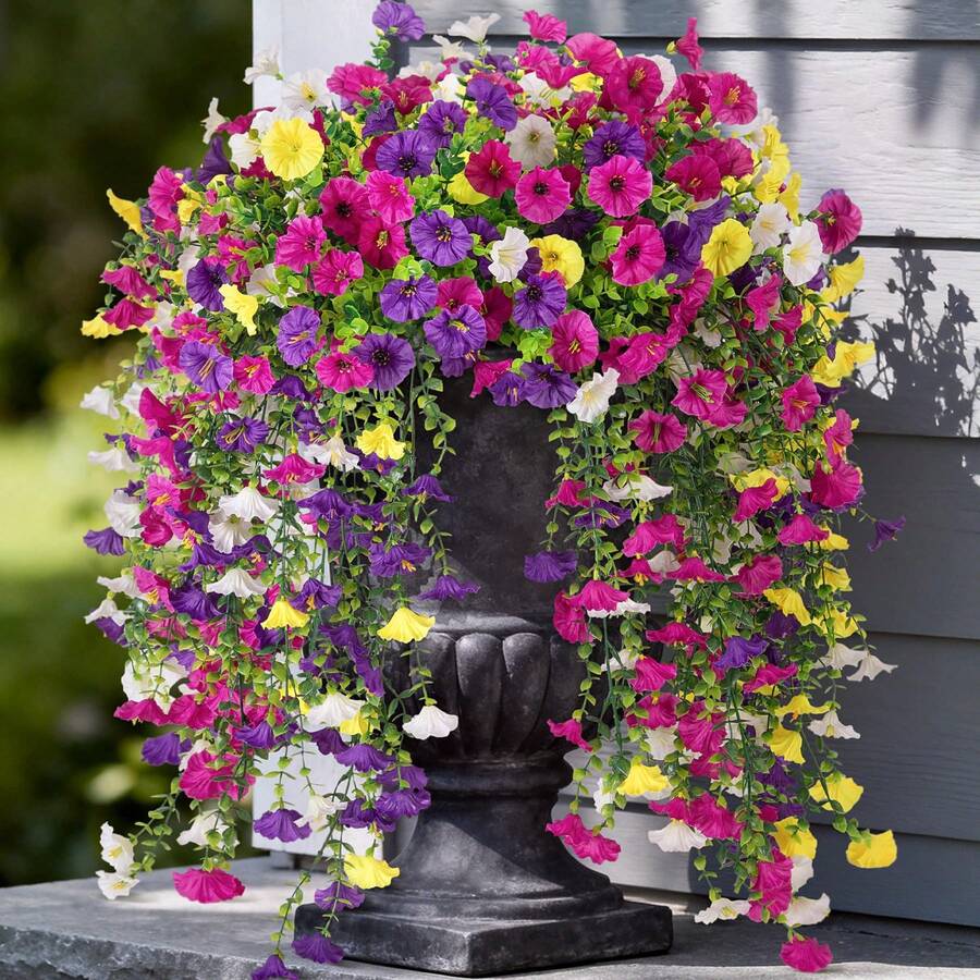 Flores artificiales colgantes de seda y hojas de eucalipto