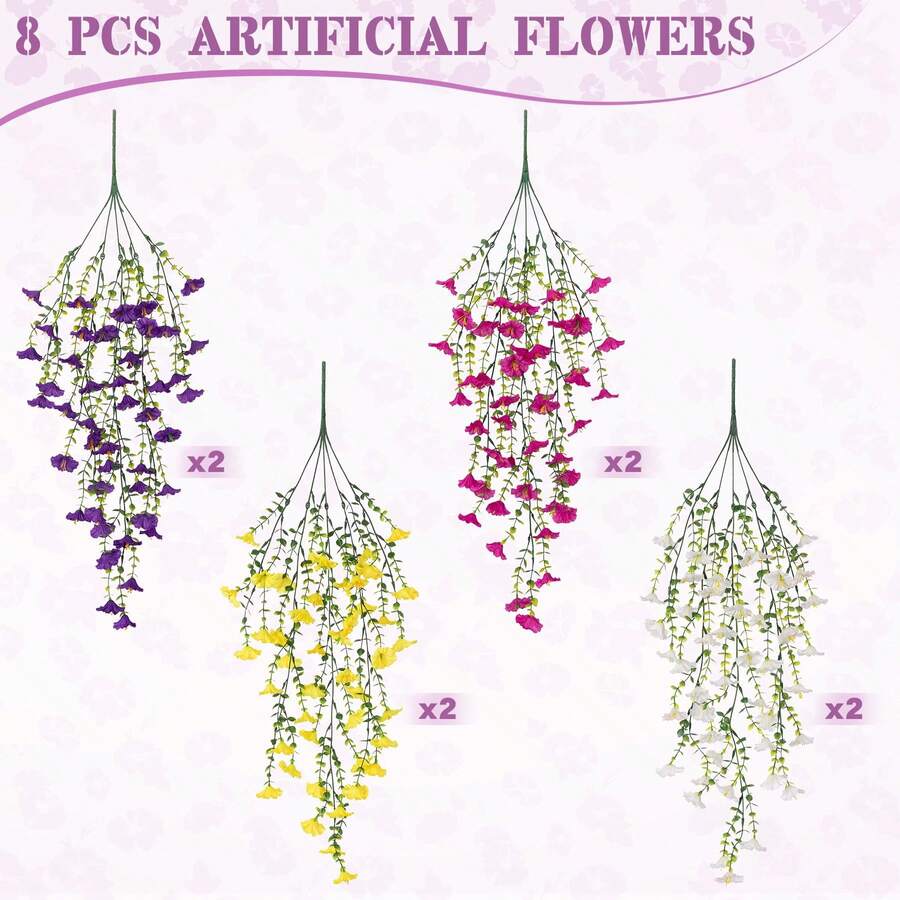 Flores artificiales colgantes de seda y hojas de eucalipto