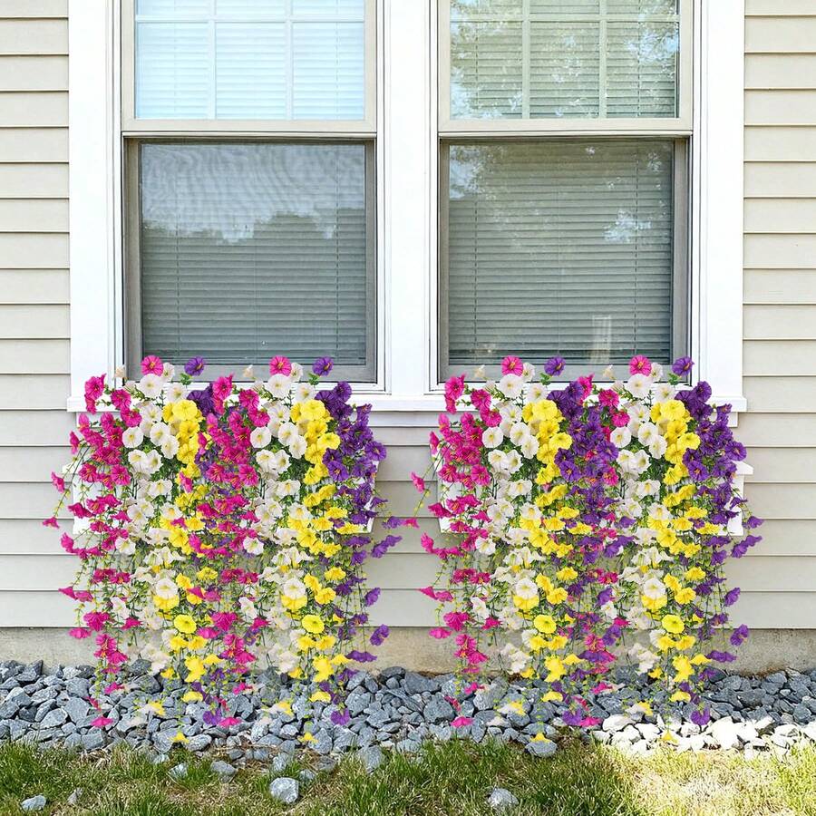 Flores artificiales colgantes de seda y hojas de eucalipto