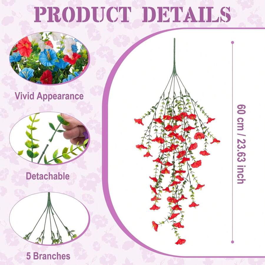 Flores artificiales colgantes de seda y hojas de eucalipto