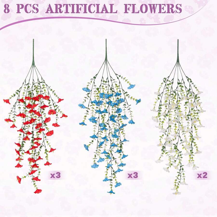 Flores artificiales colgantes de seda y hojas de eucalipto