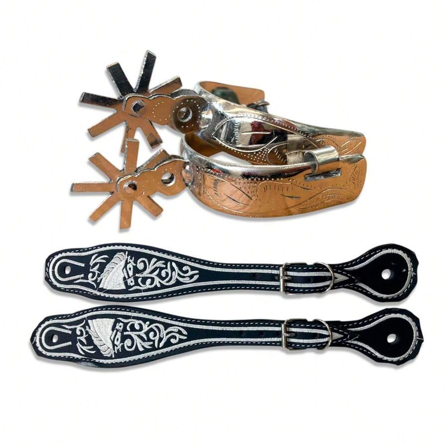 Espuelas Charras de Acero Monel con Correas de Cuero