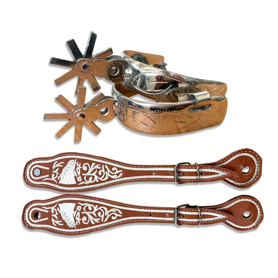Espuelas Charras de Acero Monel con Correas de Cuero