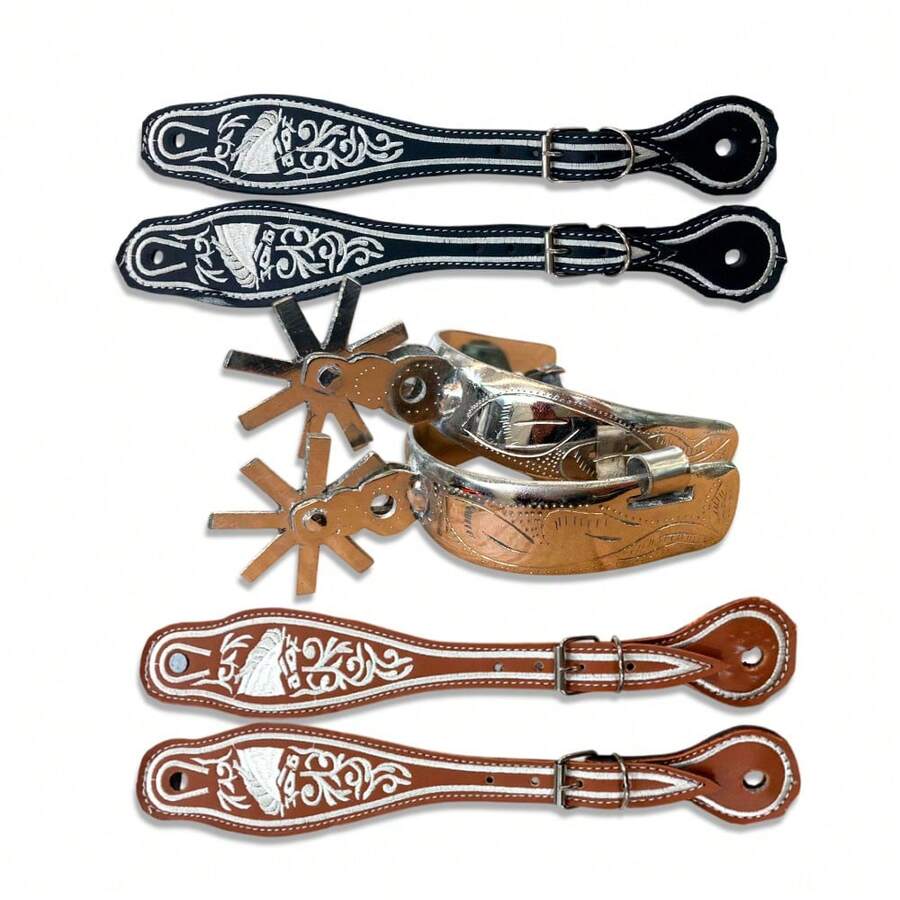 Espuelas Charras de Acero Monel con Correas de Cuero