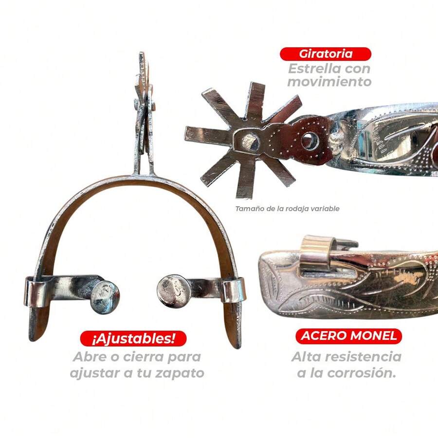 Espuelas Charras de Acero Monel con Correas de Cuero