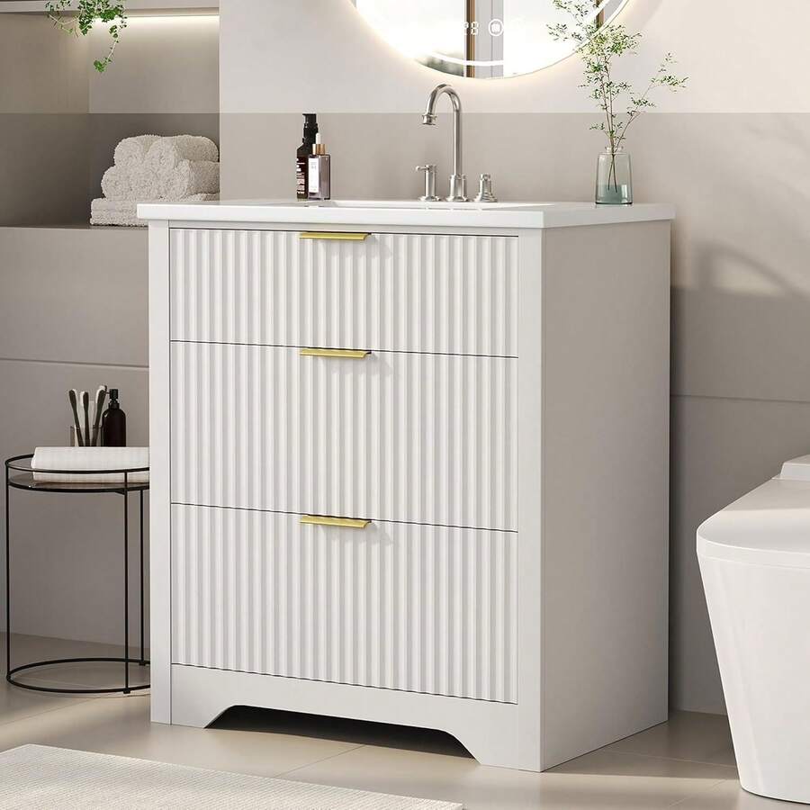 Vanidad de baño ranurada con lavabo