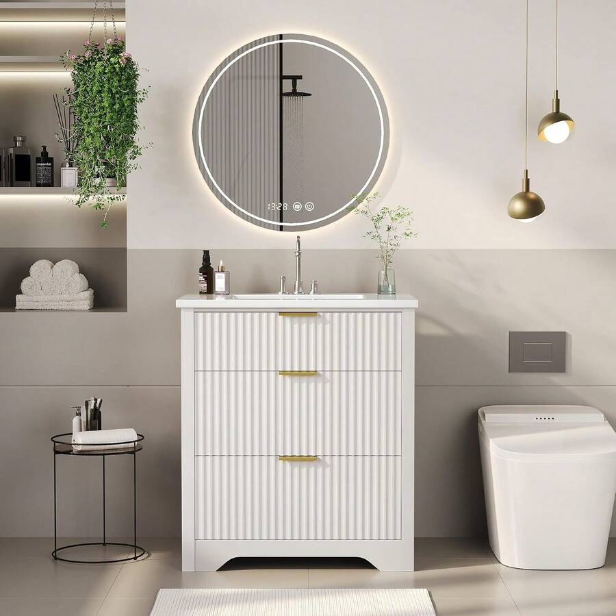 Vanidad de baño ranurada con lavabo
