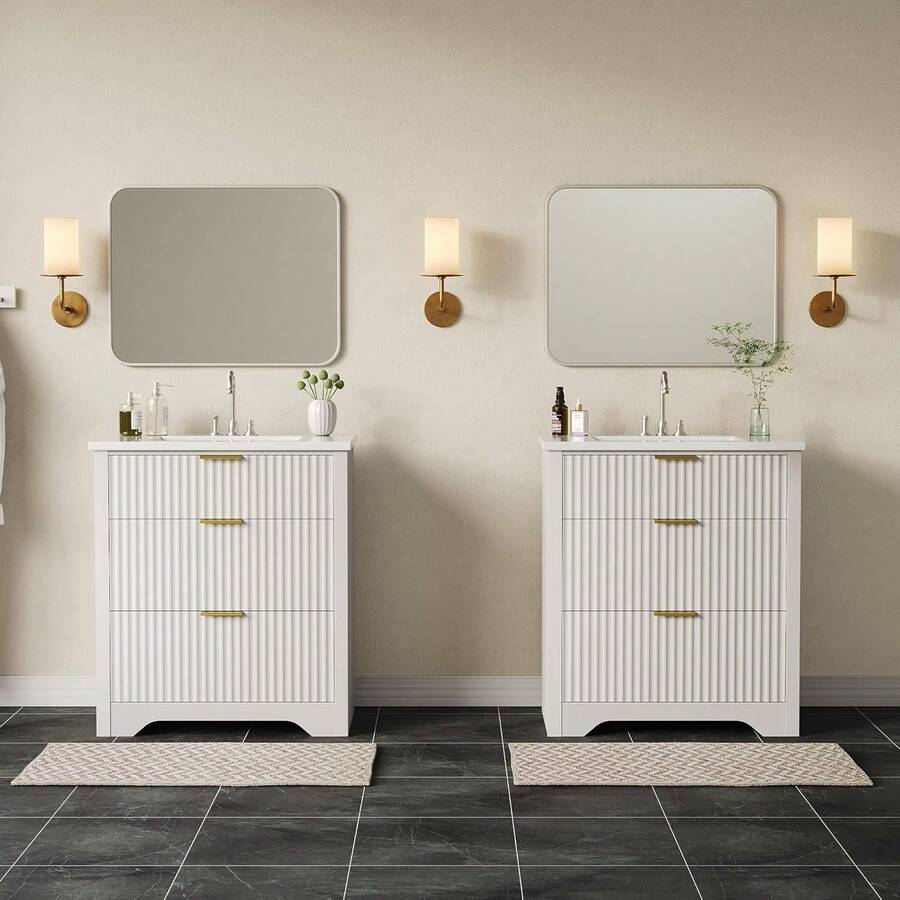 Vanidad de baño ranurada con lavabo