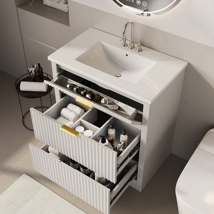Vanidad de baño ranurada con lavabo