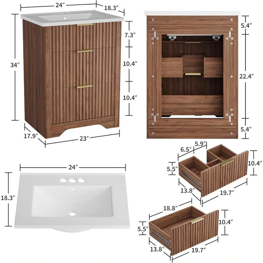 Vanidad de baño ranurada con lavabo
