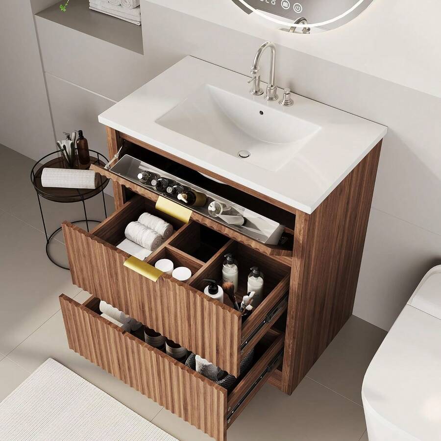Vanidad de baño ranurada con lavabo