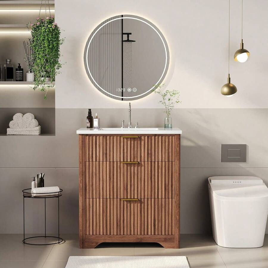 Vanidad de baño ranurada con lavabo