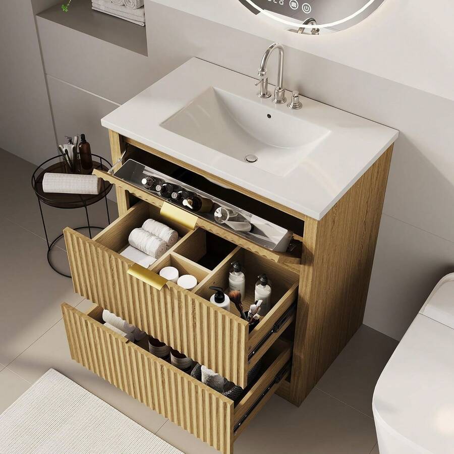 Vanidad de baño ranurada con lavabo