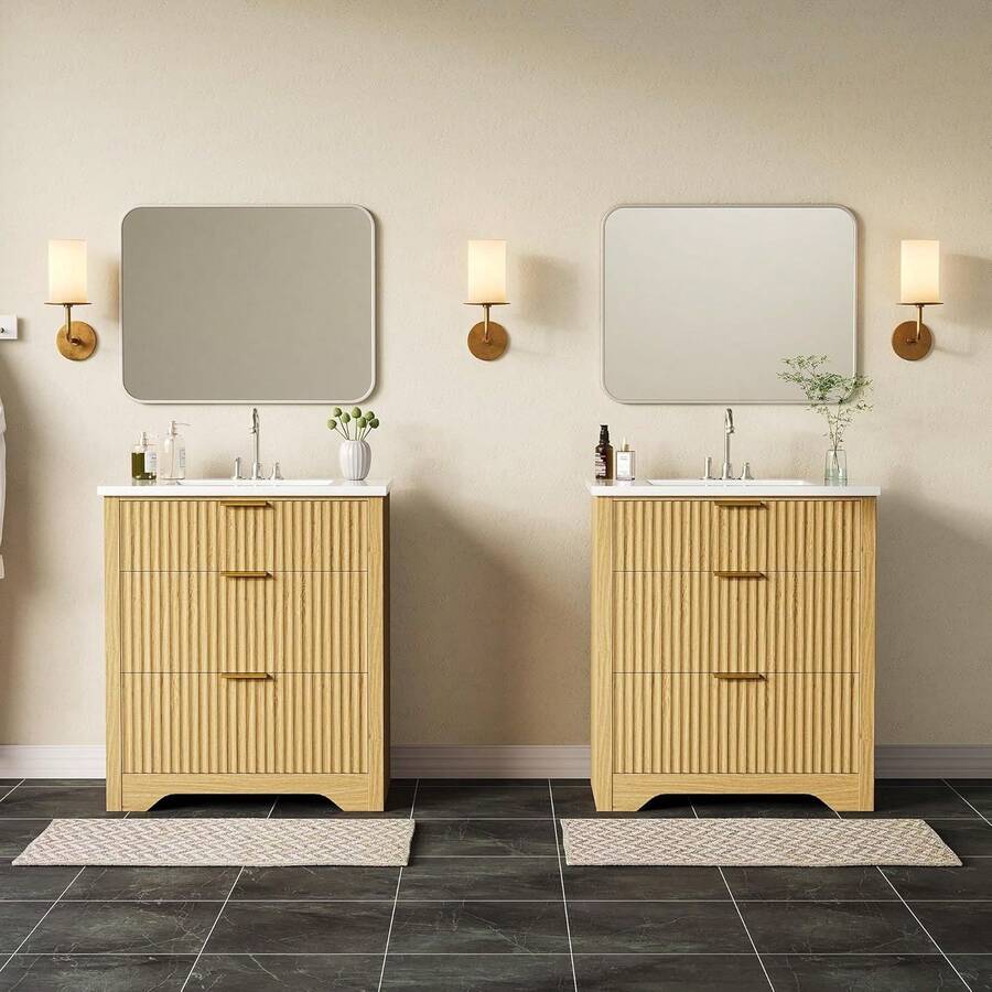 Vanidad de baño ranurada con lavabo