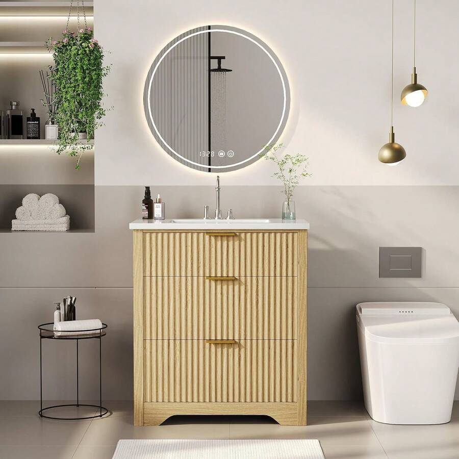 Vanidad de baño ranurada con lavabo