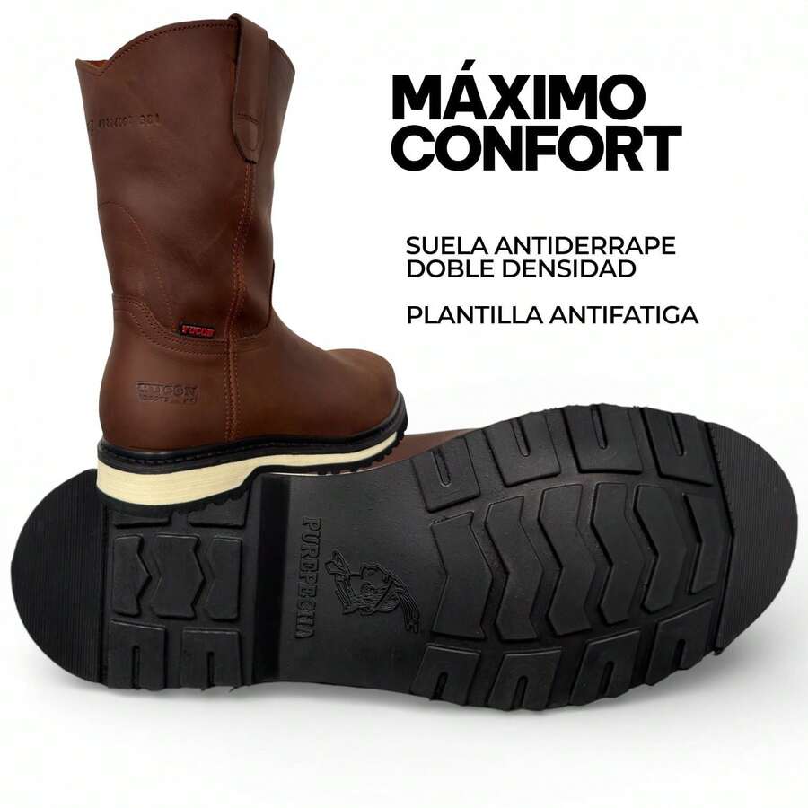 BOTA INDUSTRIAL CON CASCO DE ACERO HOMBRE PIEL GRUESA SUELA SIERRA DOBLE VIDA