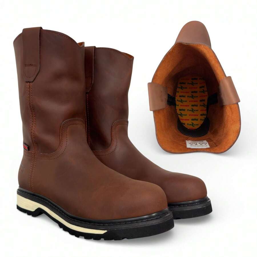 BOTA INDUSTRIAL CON CASCO DE ACERO HOMBRE PIEL GRUESA SUELA SIERRA DOBLE VIDA