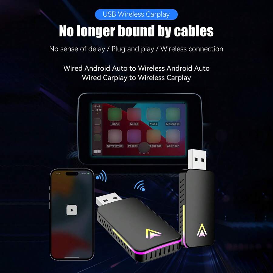 Adaptador 2 En 1 Transmisión Inalámbrica Cableado a Inalámbrico Para Coche