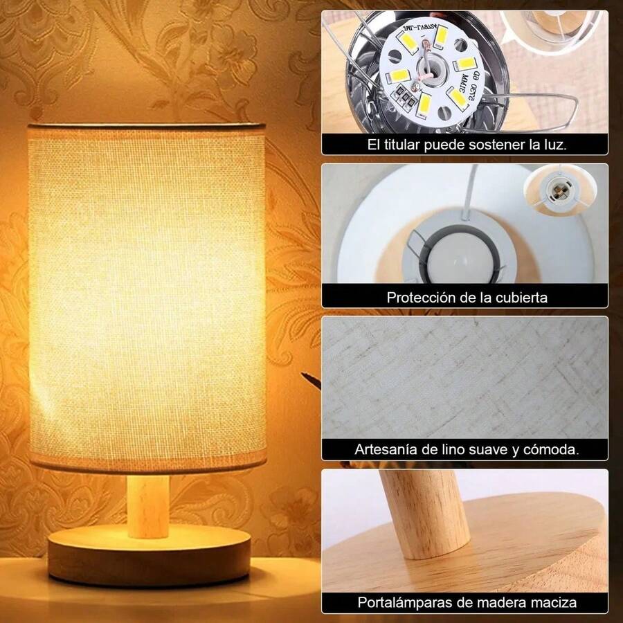 Lámpara para recámara con base de madera