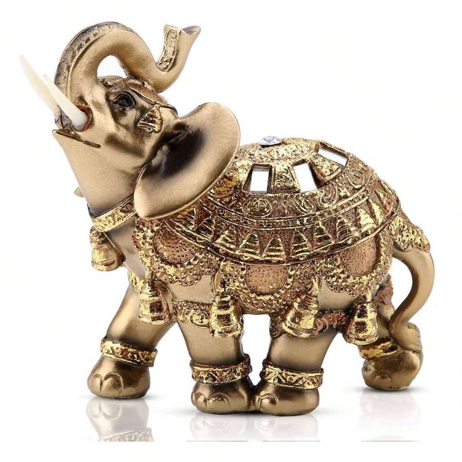 Estatua de elefante de poliresina dorada
