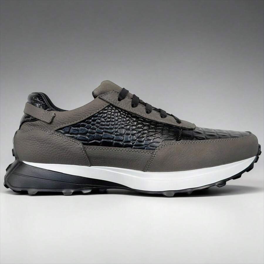 Tenis De Lujo Crocodile Negro Piel Silver Suela Extralight®