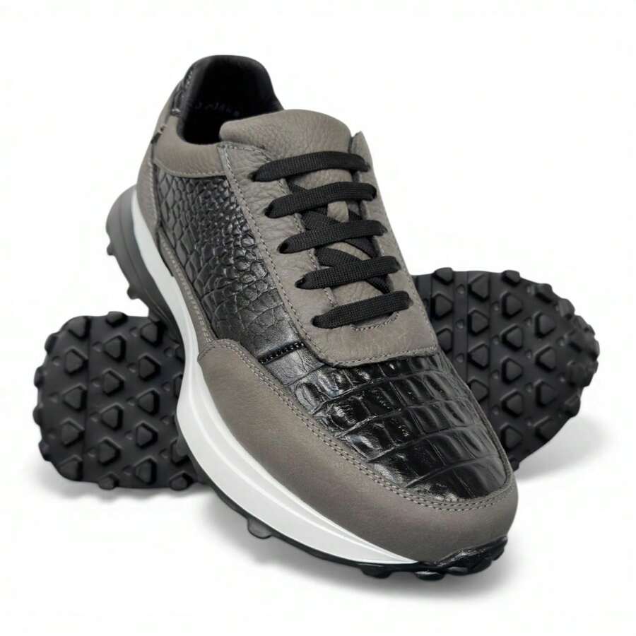 Tenis De Lujo Crocodile Negro Piel Silver Suela Extralight®