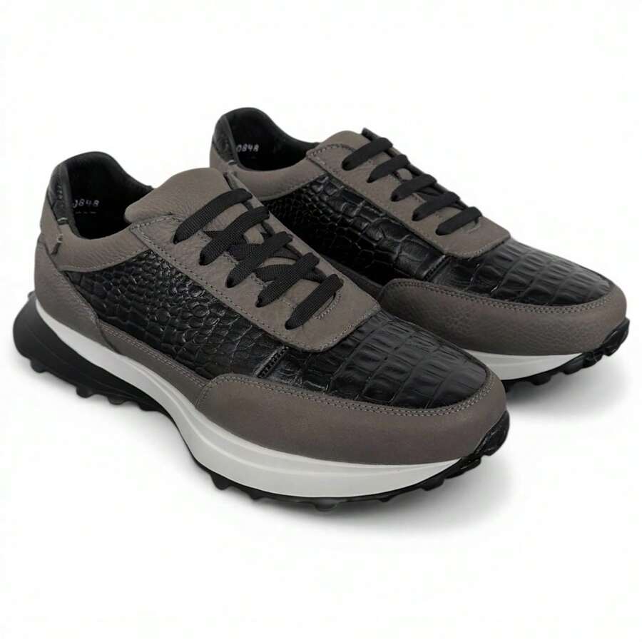 Tenis De Lujo Crocodile Negro Piel Silver Suela Extralight®