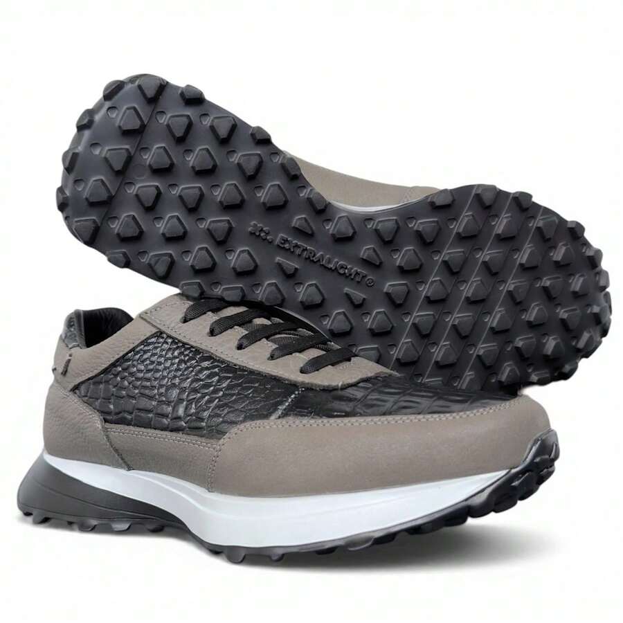 Tenis De Lujo Crocodile Negro Piel Silver Suela Extralight®
